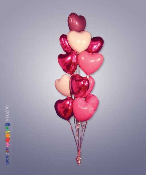 12 Mylar Hearts Cluster