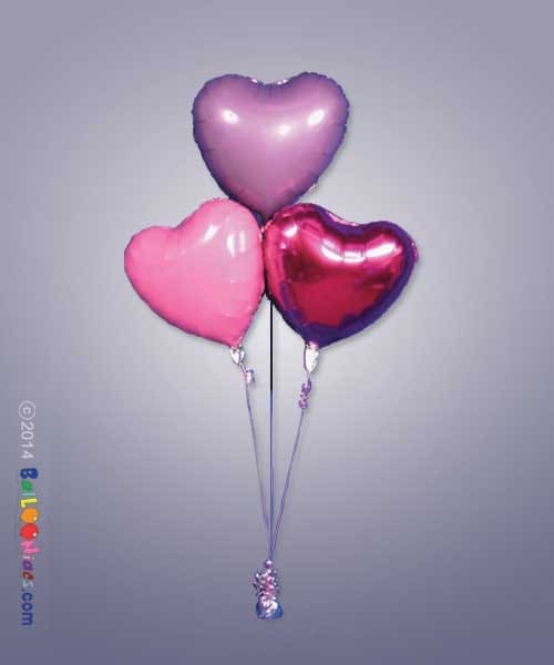 3 Mylar Hearts Cluster