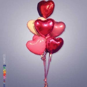 7 Mylar Hearts Cluster