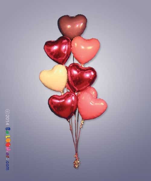 9 Mylar Hearts Cluster