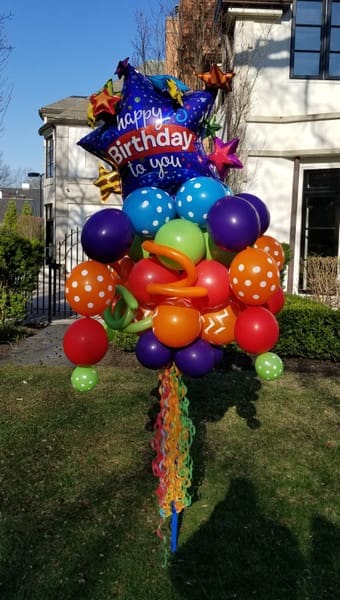 Happy Birthday Blue Star Balloon Bouquet Pole