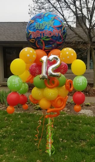 Happy Birthday Blue Streamers Balloon Bouquet Pole