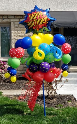 Happy Birthday Comic Book Balloon Bouquet Pole