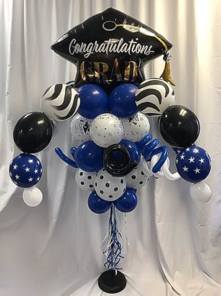 Graduation-Congrats Grad Hat Balloon Bouquet Pole [Customize with School Colors]