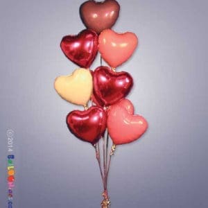 9 Mylar Hearts Cluster
