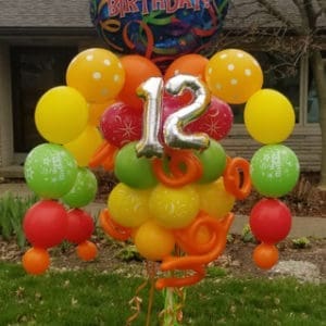 Happy Birthday Blue Streamers Balloon Bouquet Pole