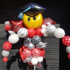 Graduation-Smiley Face Balloon Bouquet Pole [Customize with School Colors]