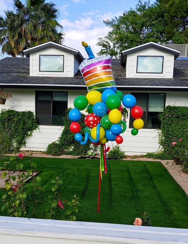 Happy Birthday Rainbow Cake Balloon Bouquet Pole