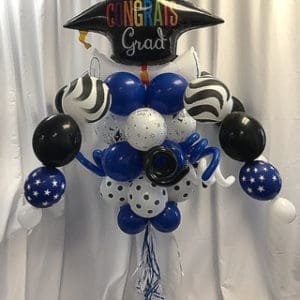 Graduation-Congrats Grad Hat Scroll Balloon Bouquet Pole [Customize with School Colors]
